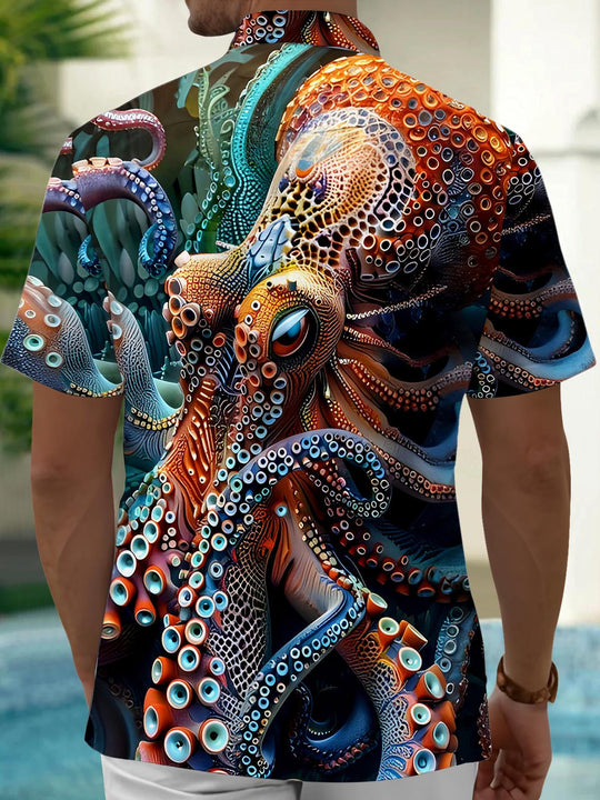 men's ocean pattern shirt side view