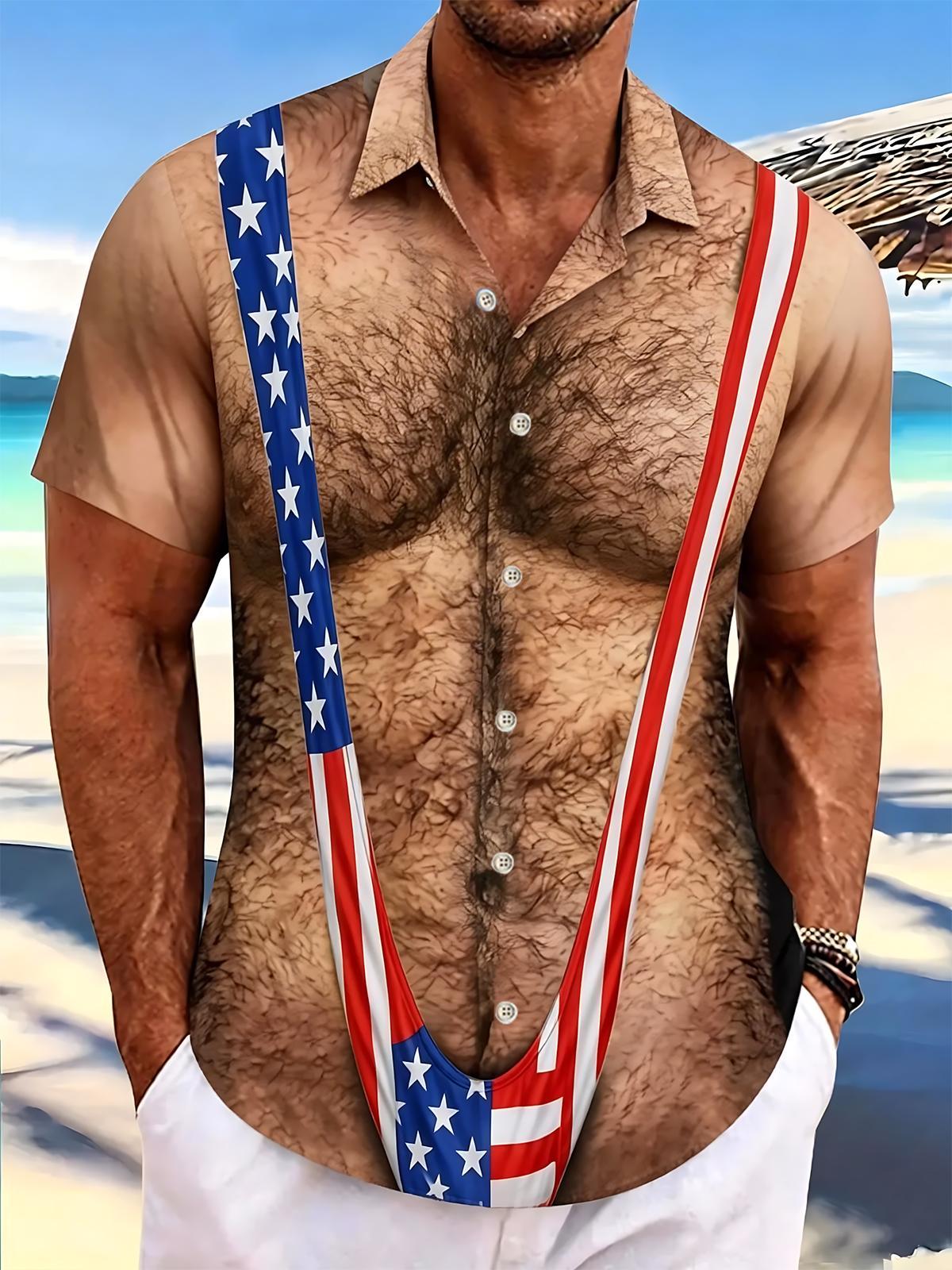 men's Hawaiian shirt front view Independence Day