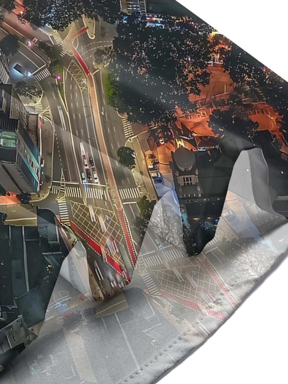 City Night Scene Print Men's Pocket Short Sleeve Shirts