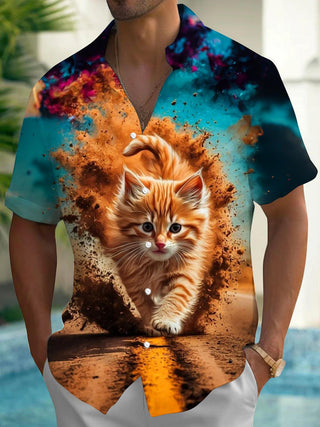 men's cat print shirt front view