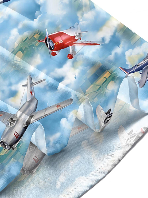 Men's short sleeve shirt with airplane pattern, lifestyle photo