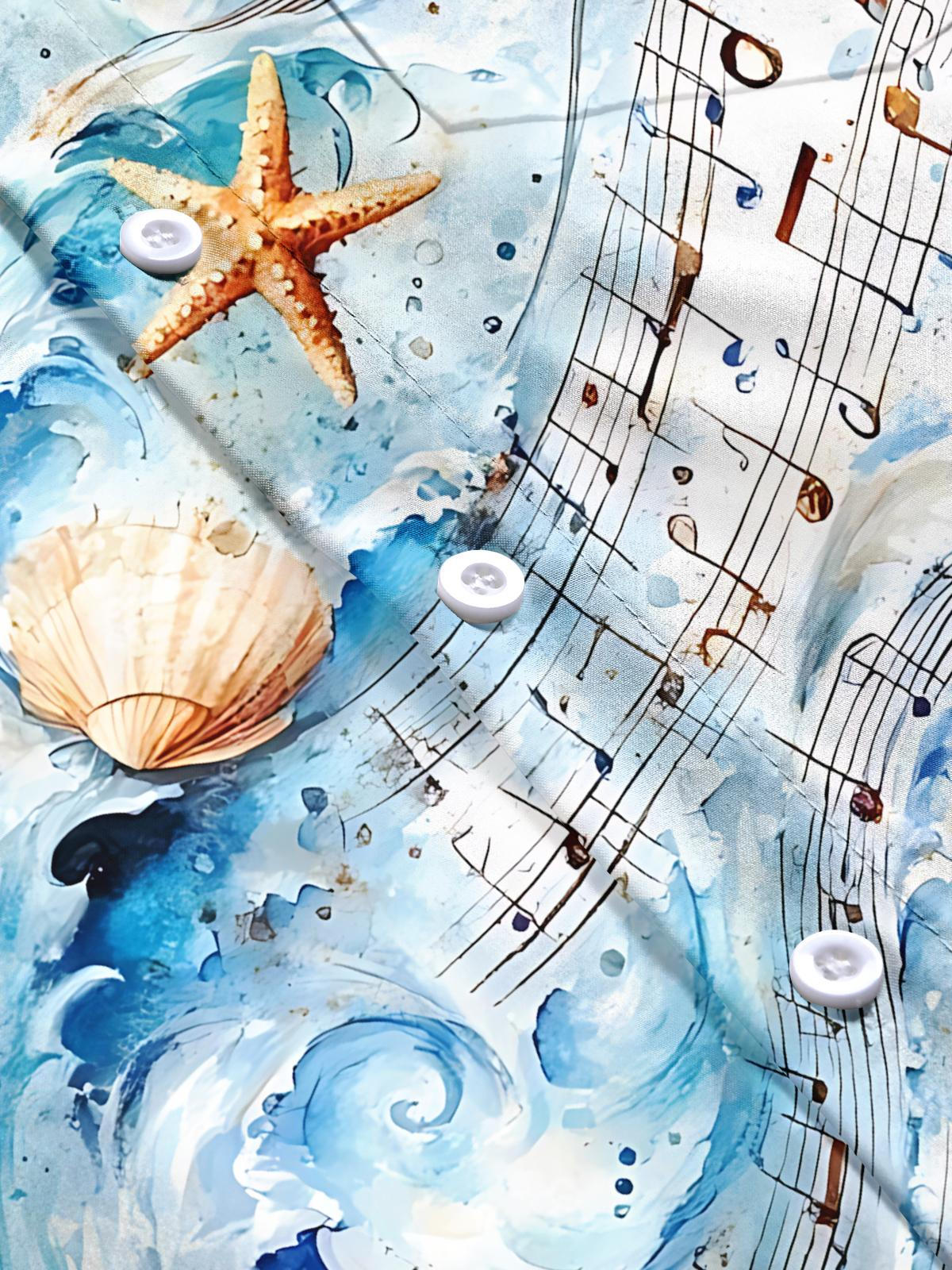 Ocean Shell Note Print Men's Pocket Short Sleeve Shirts