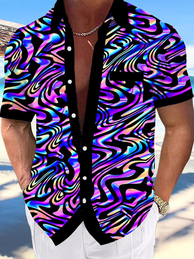Men's Abstract Print Pocket Short Sleeve Shirt Front View