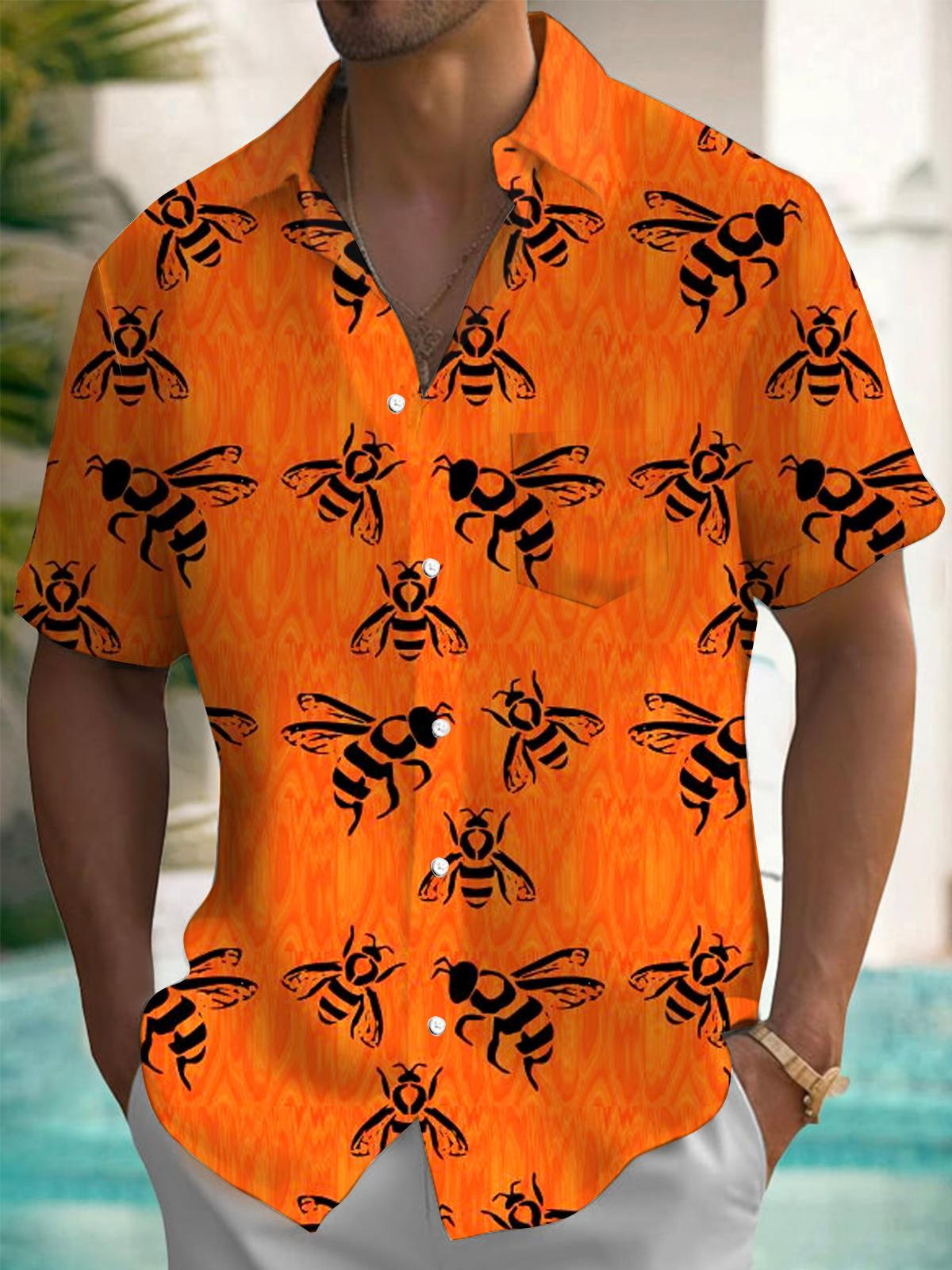 Bee Short Sleeve Men's Shirts With Pocket