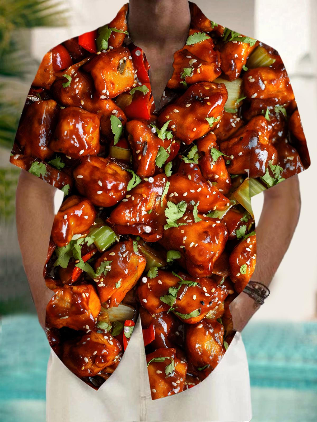 Kung Pao Chicken Men's Pocket Short Sleeve Shirts