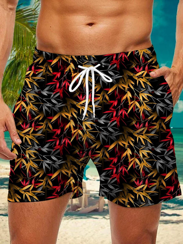 Men's Hawaiian print casual shorts front view for tropical beach vacation