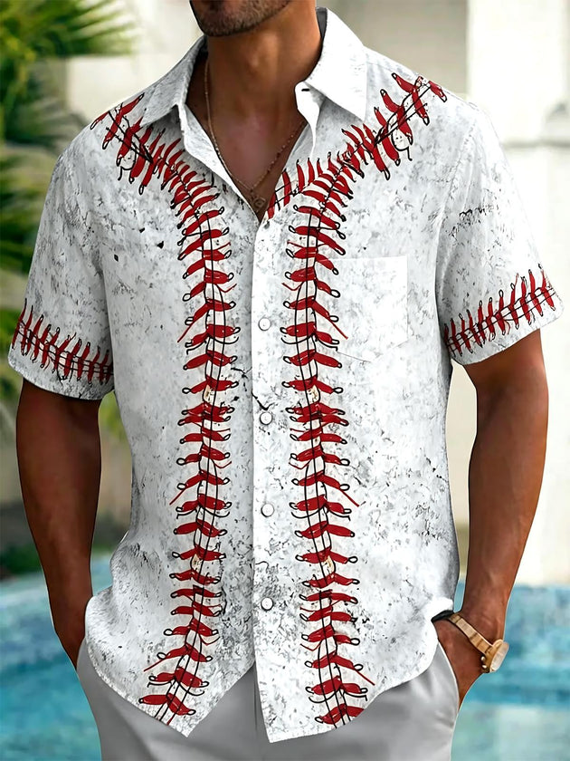 men's baseball print shirt front view