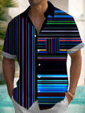 Stripe Short Sleeve Men's Shirts With Pocket