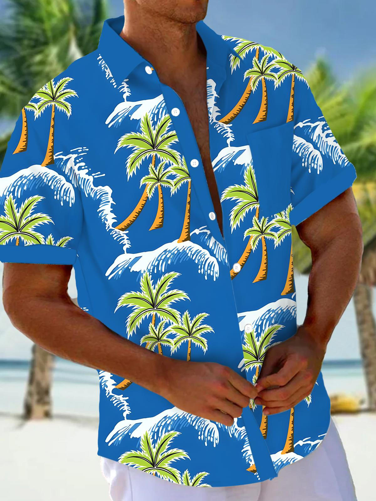 Hawaiian Coconut Tree Men's Pocket Short Sleeve Shirts