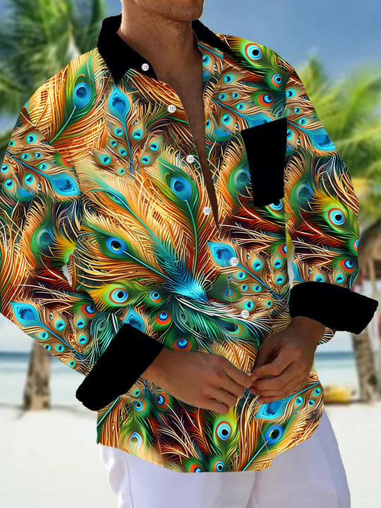 men's peacock print shirt front view