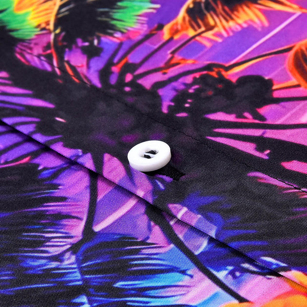 Mens Hawaiian Shirts Palm Tree Sunset Casual Shirts Short Sleeve
