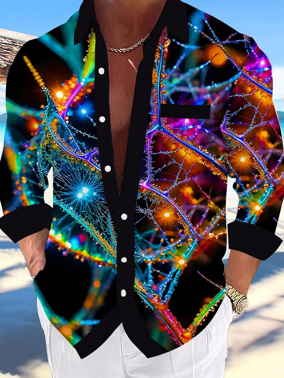 Abstract Colorful Neural Glowing Veins Men's Pocket Long Sleeve Shirts