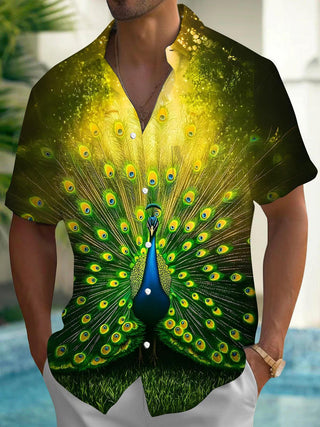 Men's animal peacock pocket short sleeve shirt front view