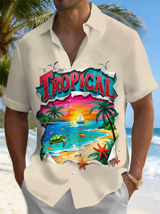 men's Hawaiian shirt front view tropical beach vacation
