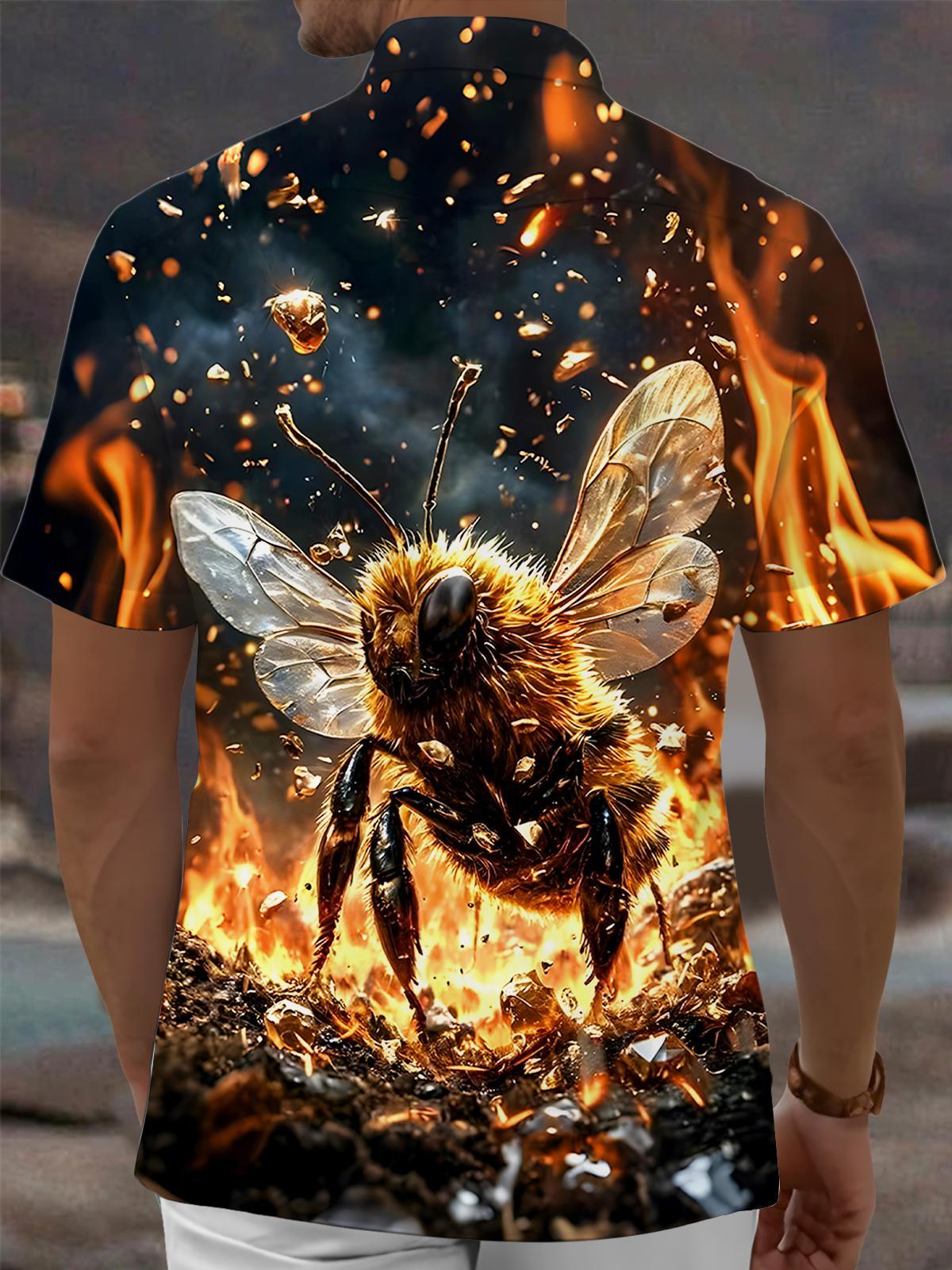 men's dark bee short sleeve shirt back view