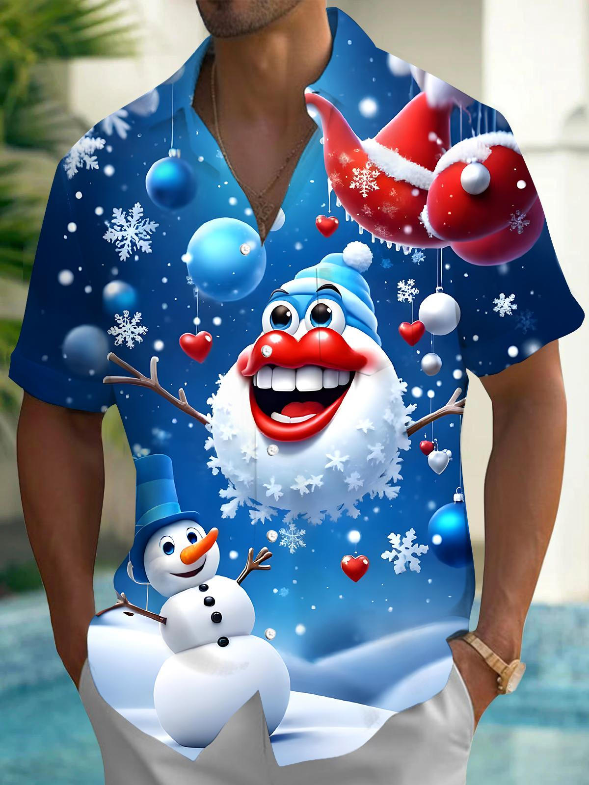 Funny Snowman Men's Pocket Short Sleeve Shirts
