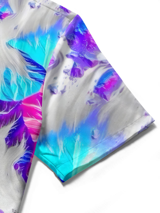 Men's abstract gradient print short sleeve shirt close-up detail view
