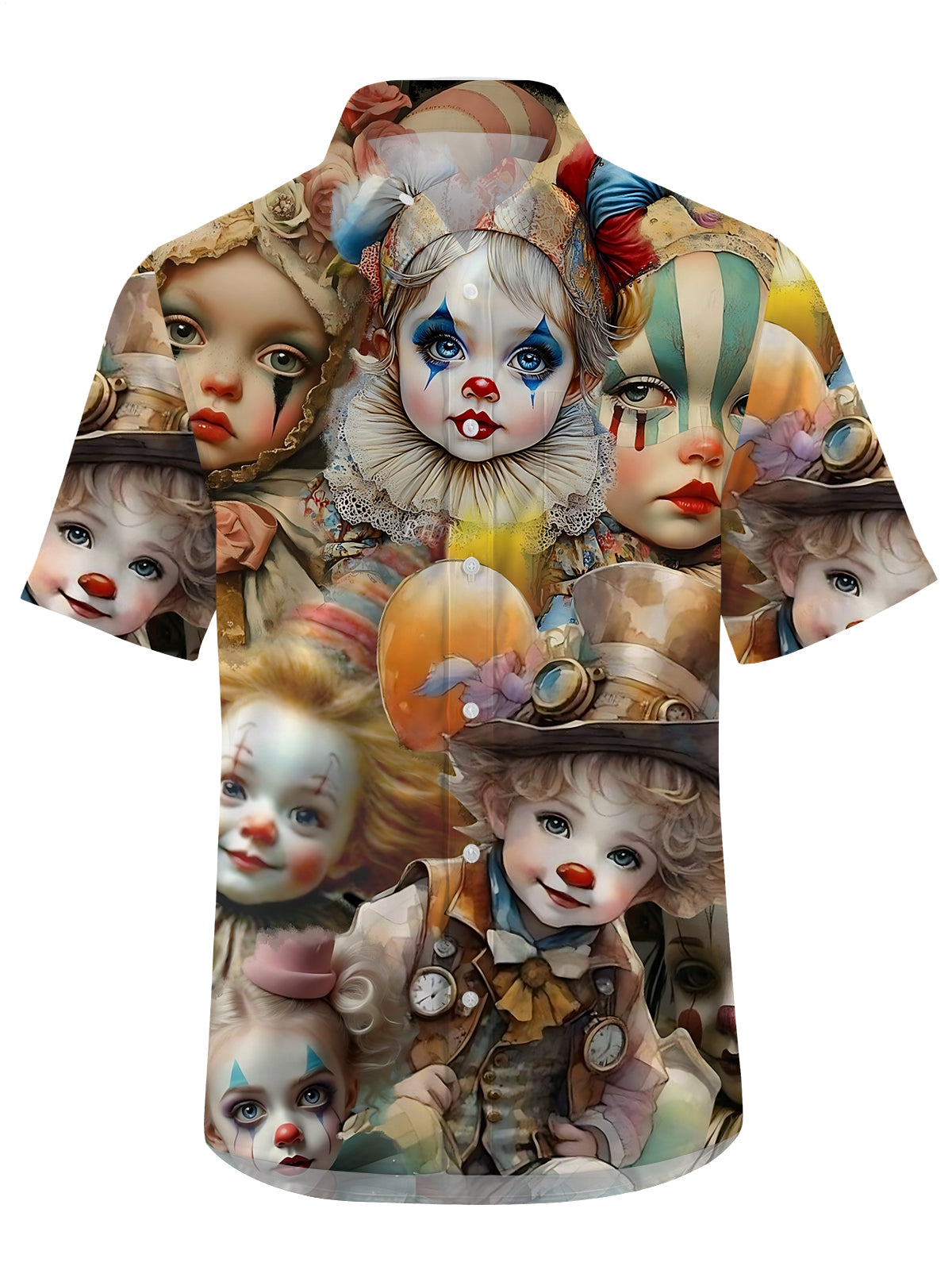 Vintage Clown Print Men's Pocket Short Sleeve Shirts