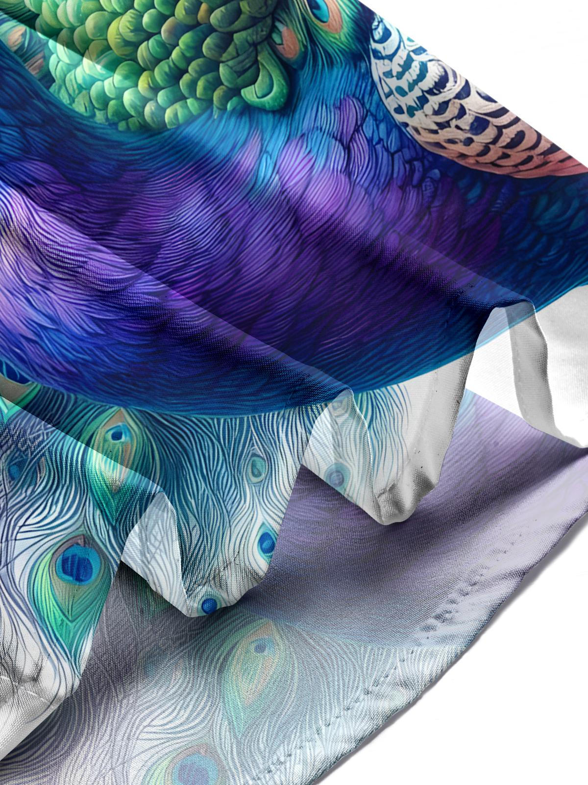 Peacock Print Men's Pocket Short Sleeve Shirts