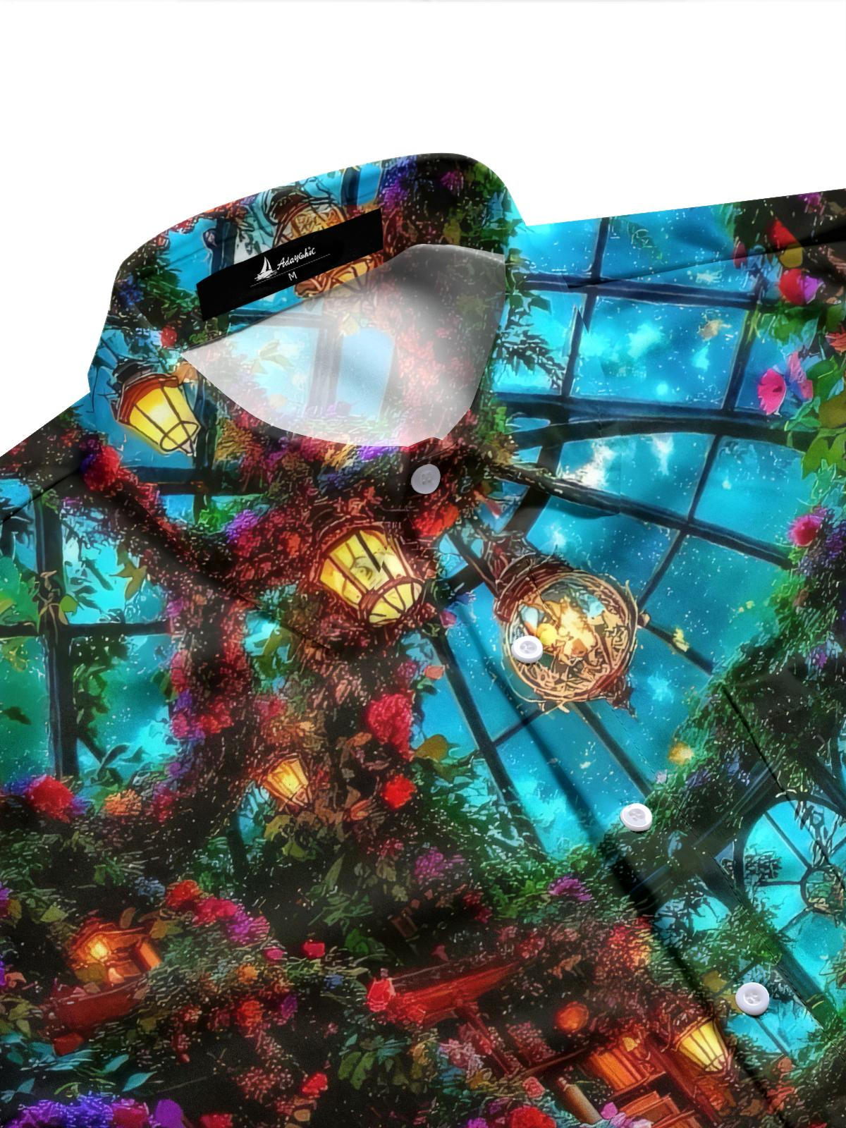 Floral Print Men's Pocket Long Sleeve Shirts