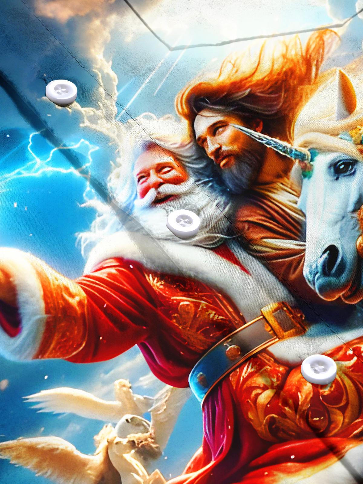 Fun Christmas Santa Claus Jesus Selfie Xmas Men's Pocket Short Sleeve Shirts