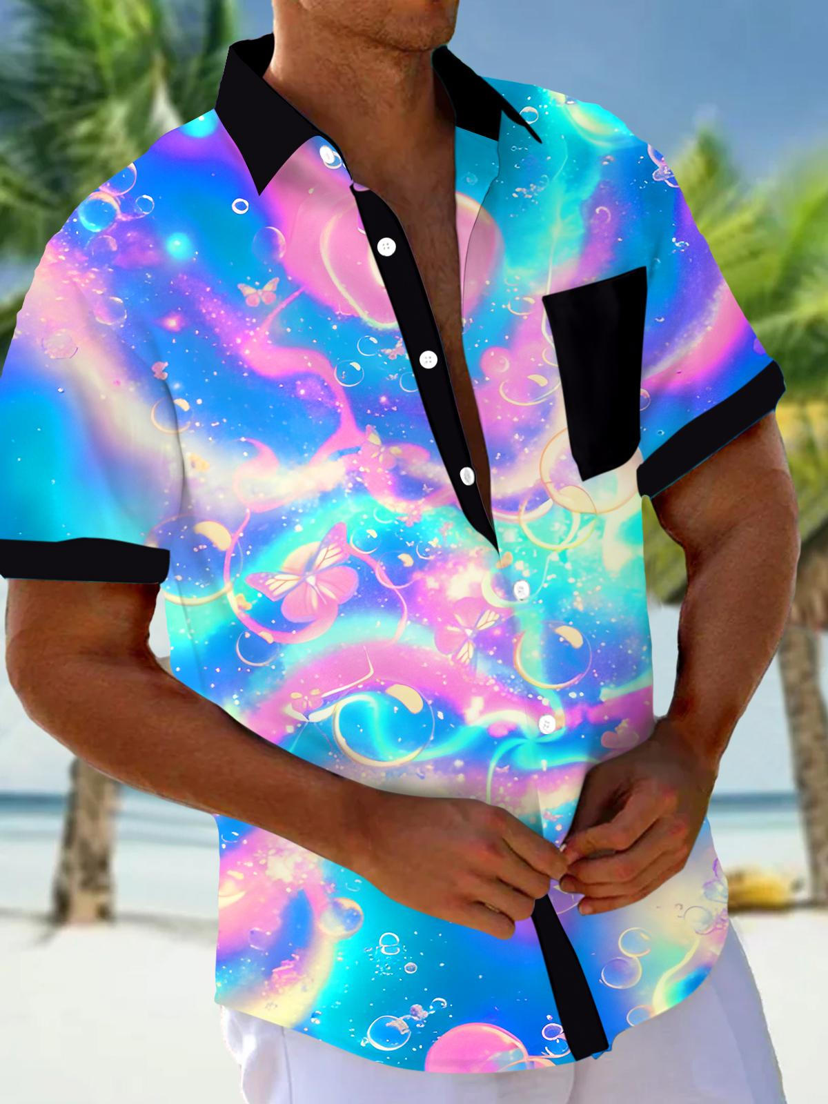 Psychedelic Butterfly Bubbles Men's Pocket Short Sleeve Shirts