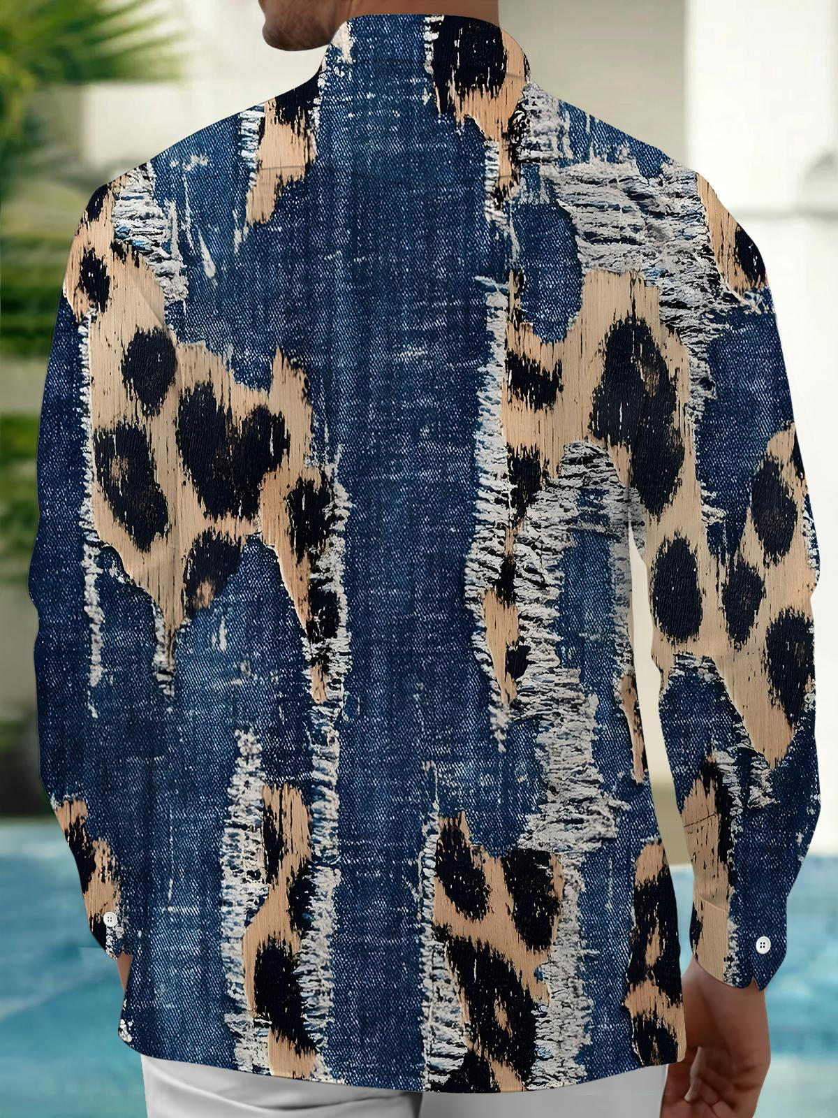 Leopard Men's Pocket Long Sleeve Shirts