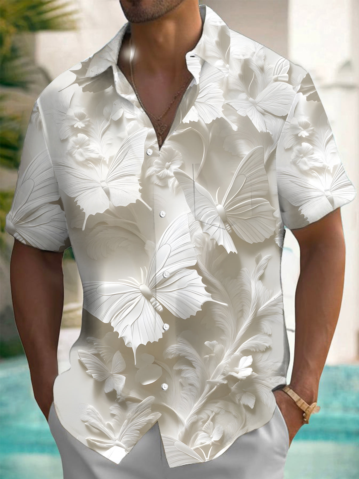 Butterfly Art Print Men's Pocket Short Sleeve Shirts