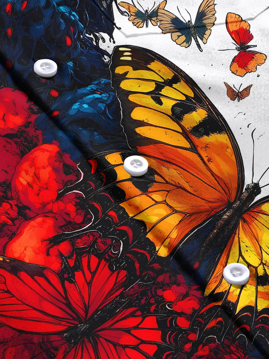 men's butterfly print shirt close-up short sleeve