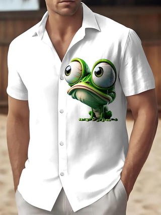 Men's frog print short sleeve shirt front view
