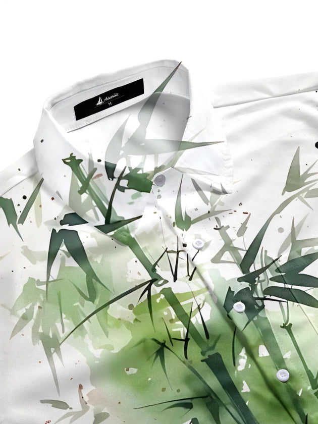 men's bamboo print short sleeve shirt side view