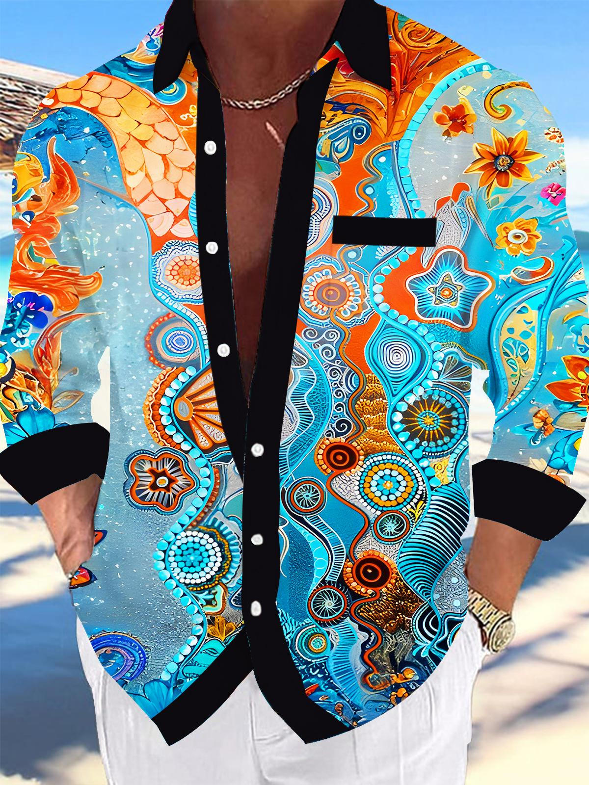 Abstract Ocean Pattern Men's Pocket Long Sleeve Shirts