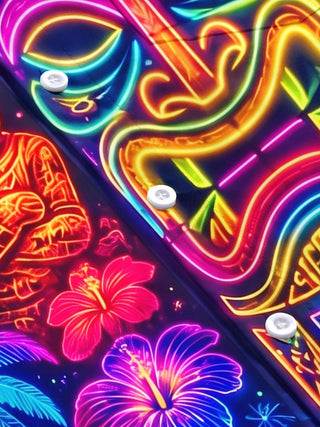 Colorful Neon Tiki Tribal Totem Hawaiian Tropical Party Men's Pocket Short Sleeve Shirts