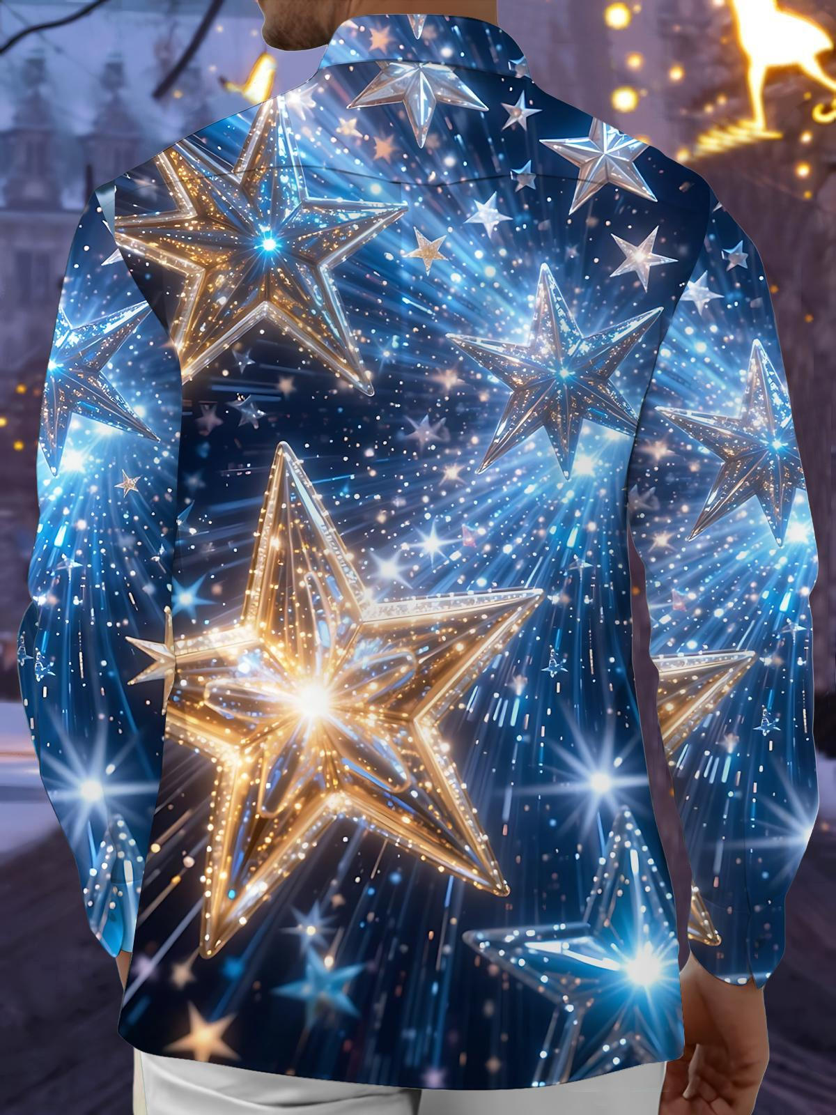 Sparkly Star Print Men's Pocket Long Sleeve Shirts