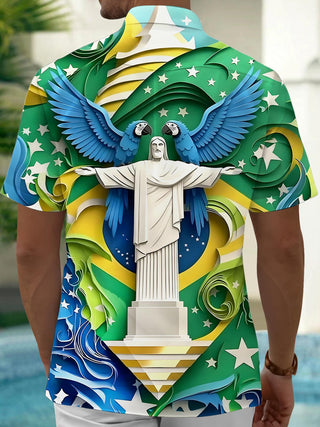 men's tropical bird print shirt back view