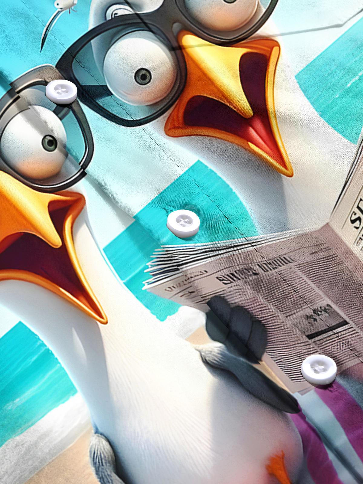 Funny Seagull Read Newspapers Men's Pocket Short Sleeve Shirts