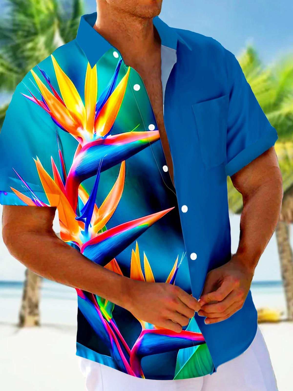 Bird of Paradise Flower Leaves Men's Pocket Short Sleeve Shirts