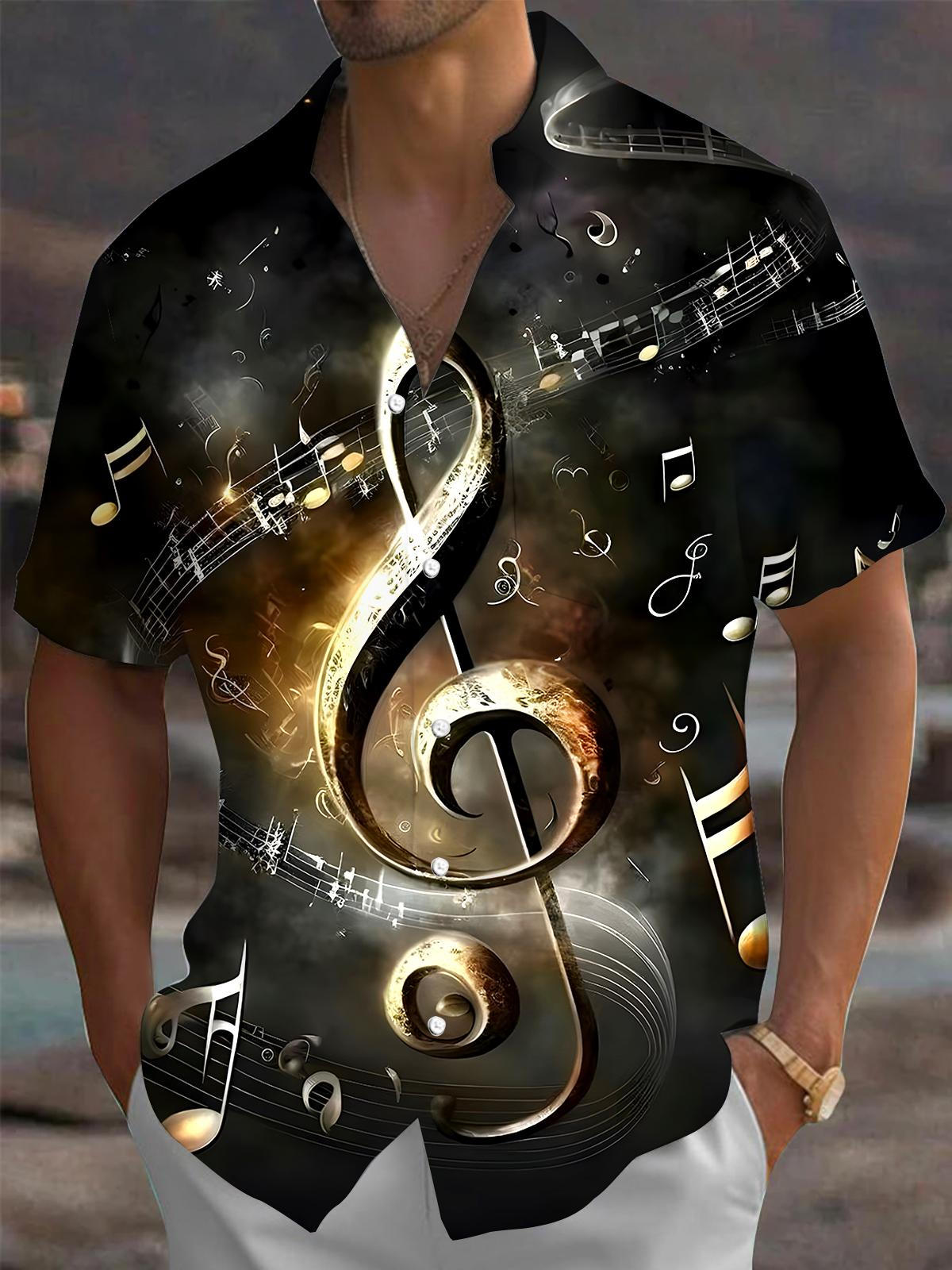 Retro Musical Note Men's Pocket Short Sleeve Shirts