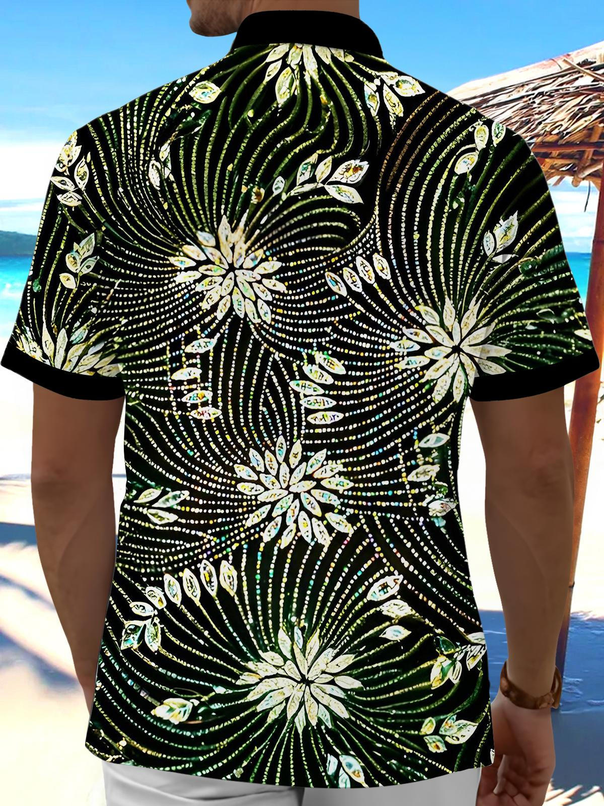 Sparkling Line Floral Men's Pocket Short Sleeve Shirts