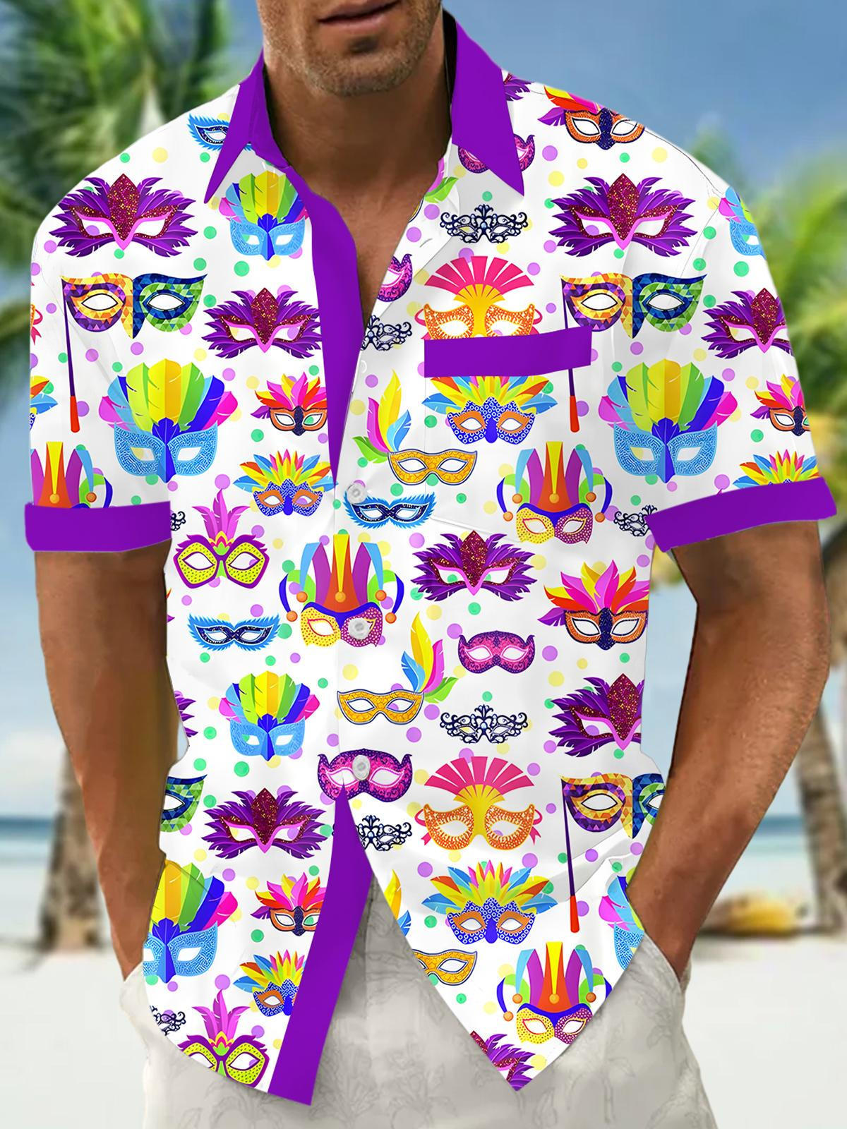 Mardi Gras Men's Pocket Short Sleeve Shirts