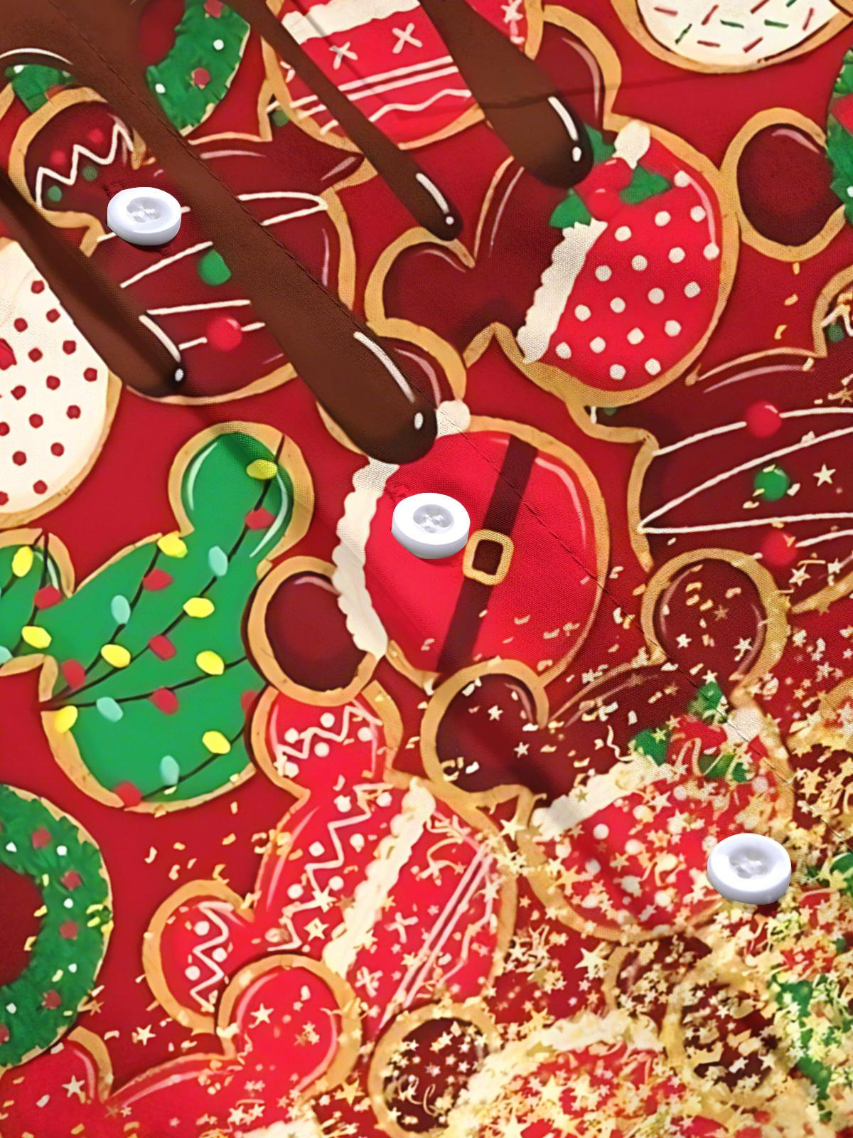 Christmas Cookie Print Men's Pocket Short Sleeve Shirts