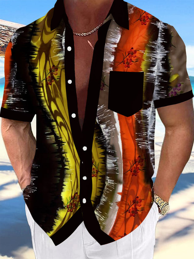 Men's abstract floral short sleeve shirt front view