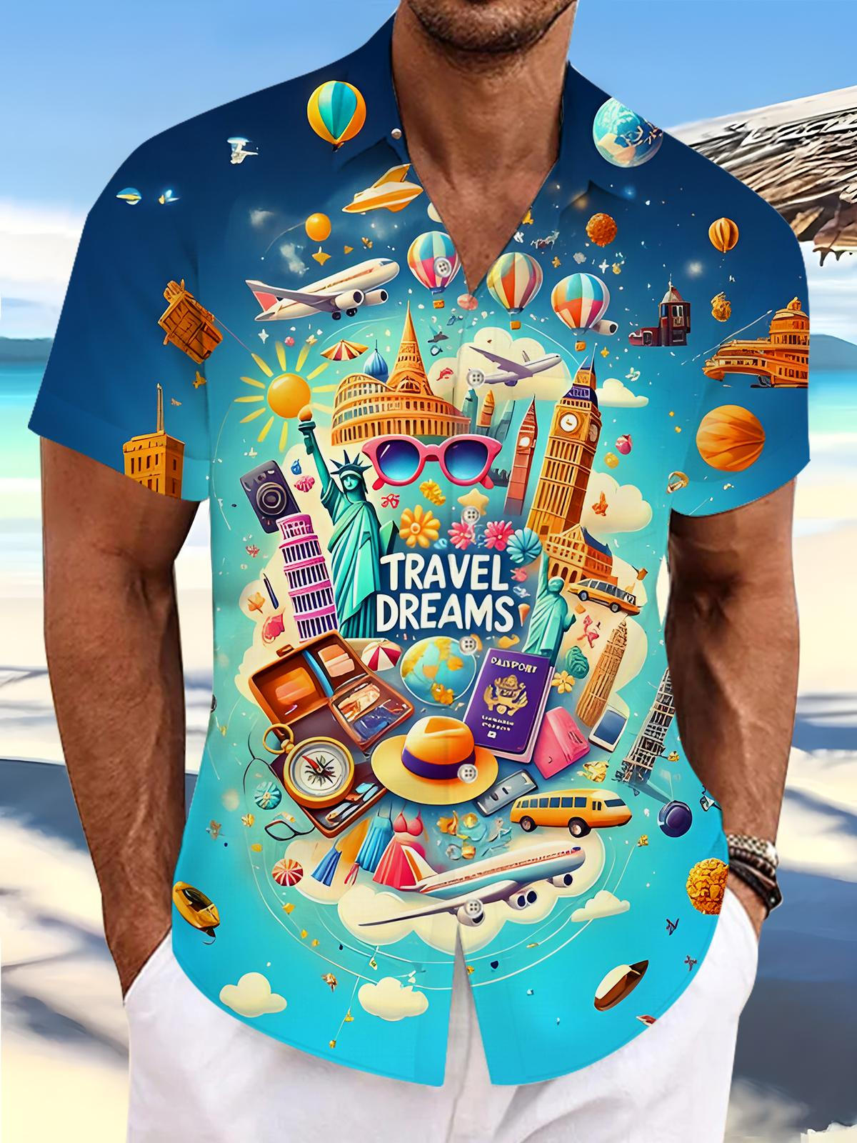Fun Travel World Dream Men's Pocket Short Sleeve Shirts