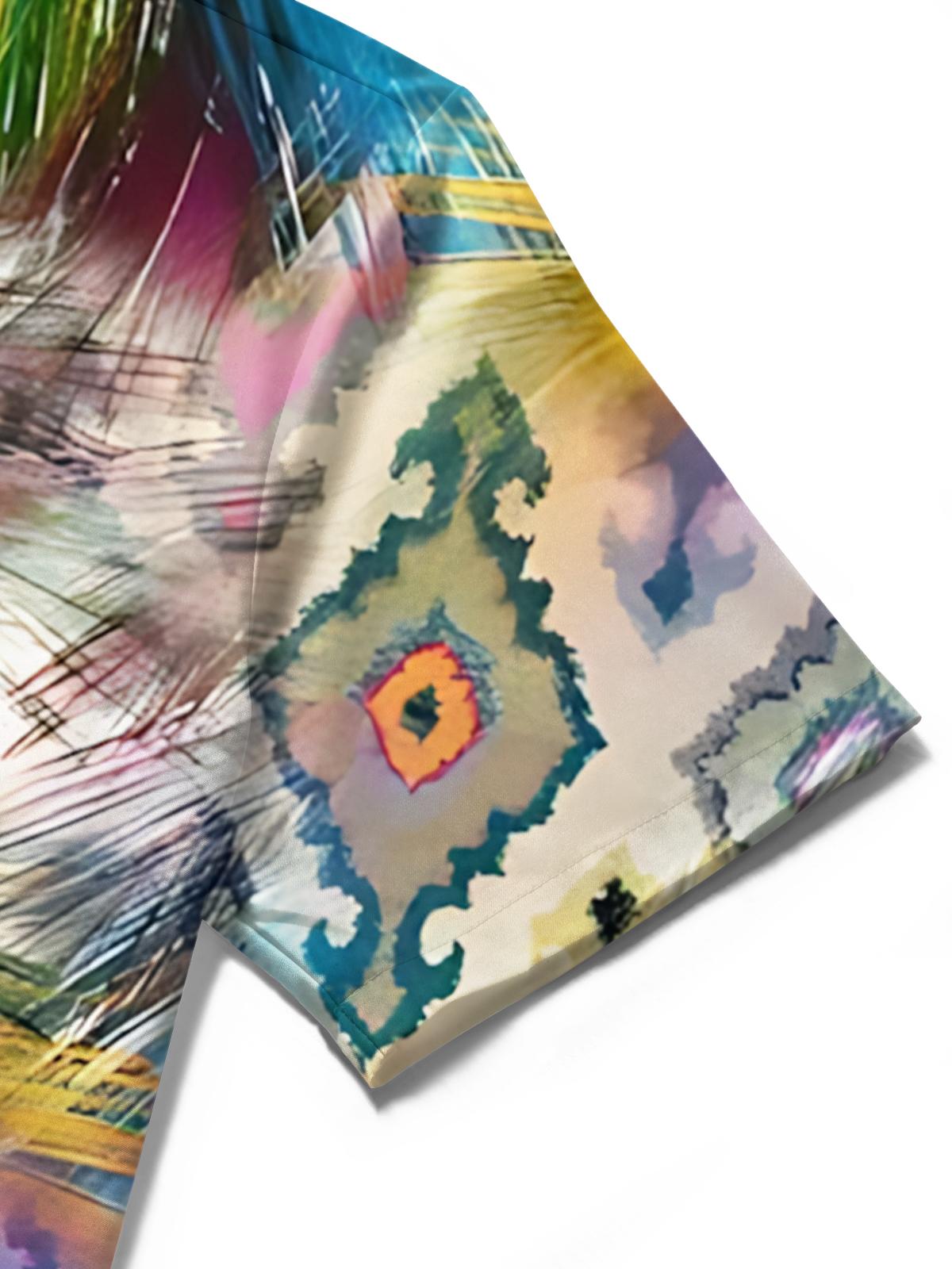 men's geometric print shirt close-up short sleeve