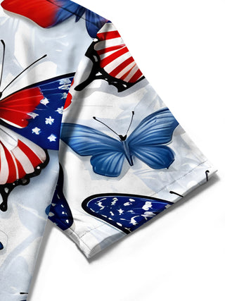 men's butterfly print shirt close-up short sleeve