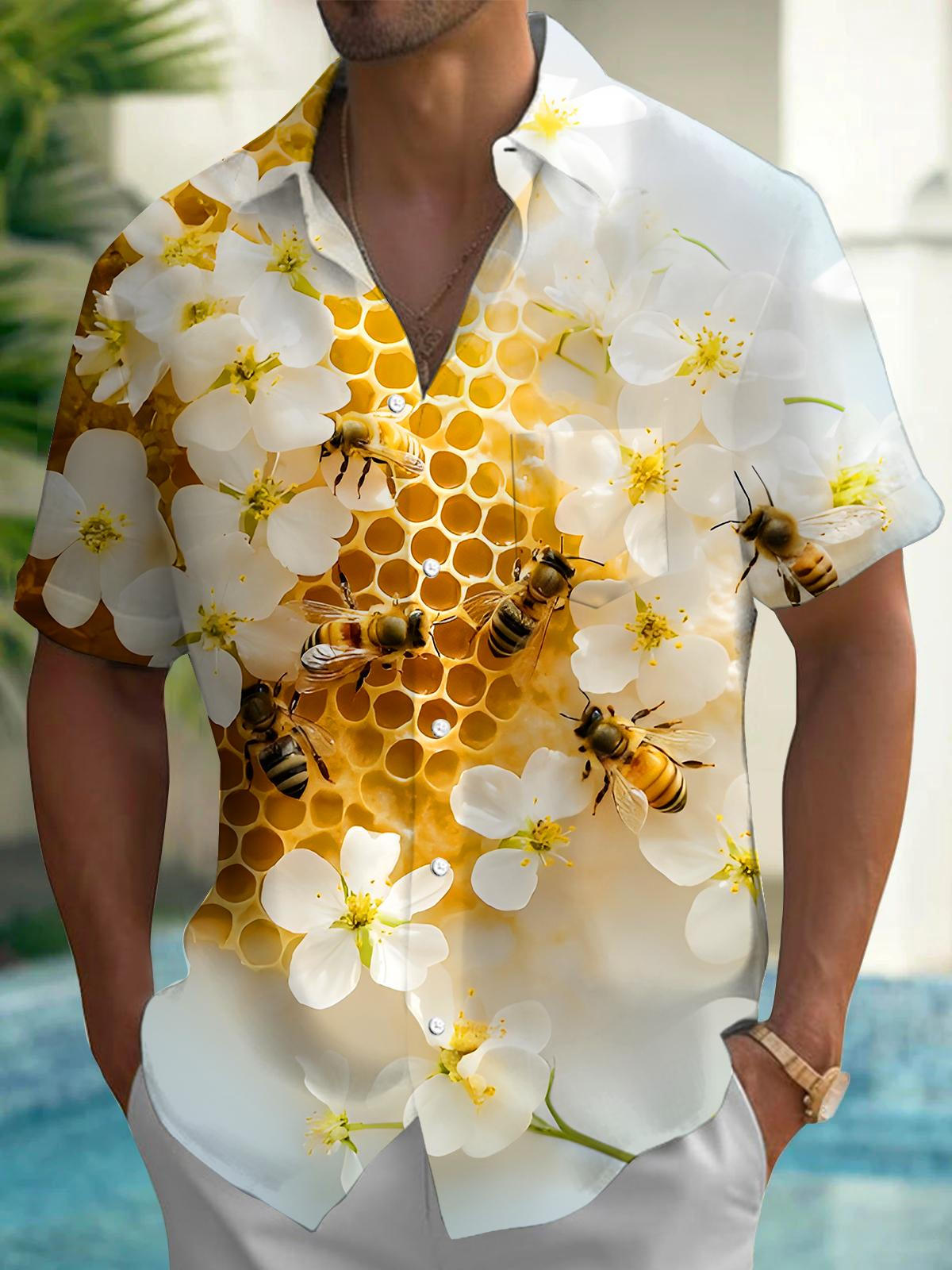 Bee Floral Men's Pocket Short Sleeve Shirts