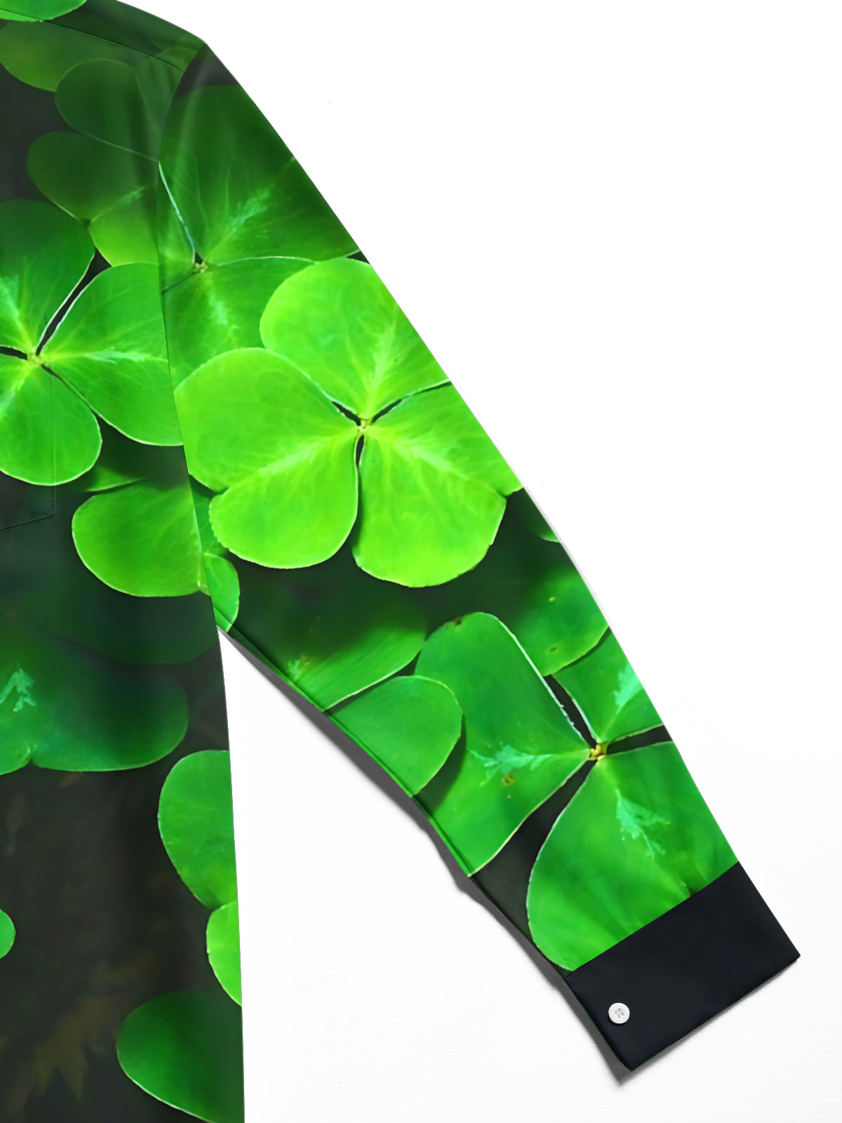 Four Leaf Clover Print Men's Pocket Long Sleeve Shirts