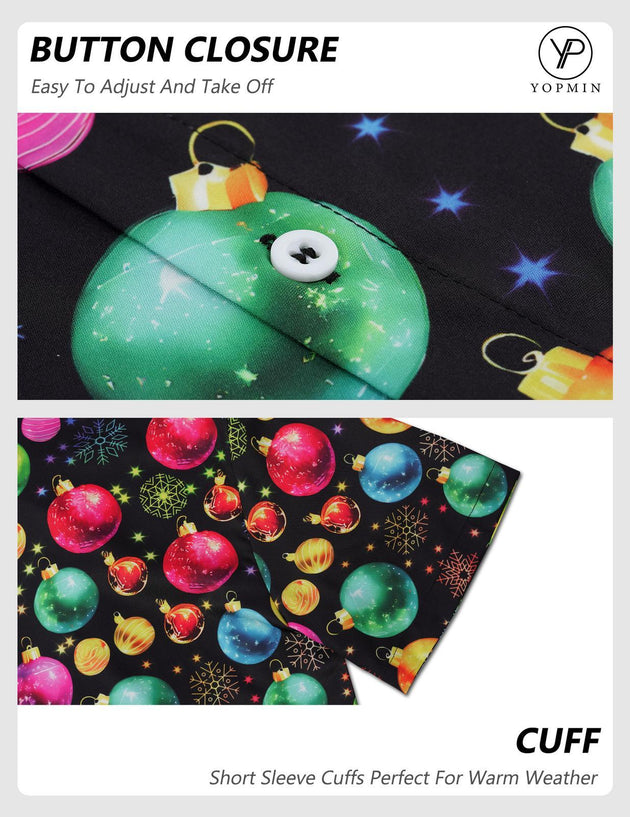 Adaychic Christmas Hawaiian Shirts for Men Christmas Ball Funny Fashion Holiday Shirt Loose Fit Casual Clothes for Daily Wear beautifully