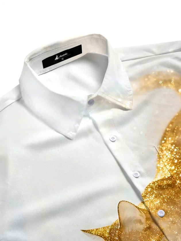 Men's cat print pocket half sleeve shirt side view