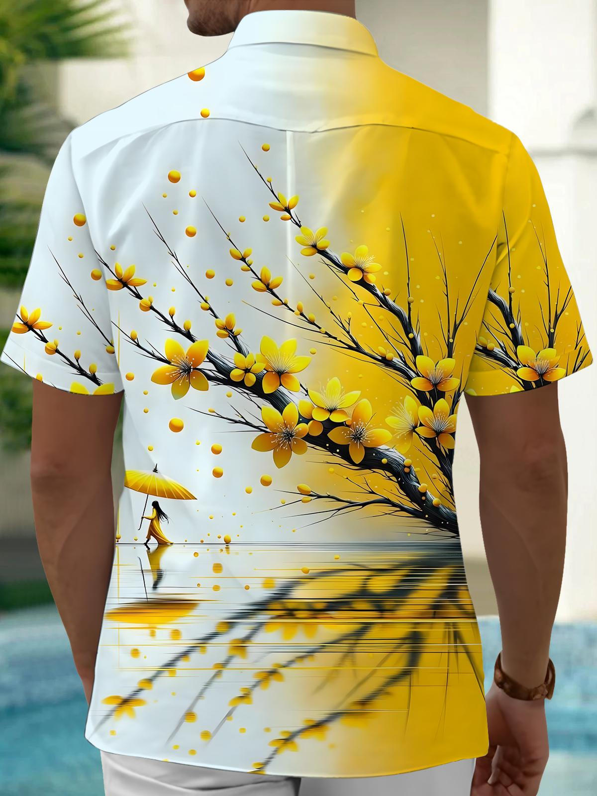 Floral Print Men's Pocket Short Sleeve Shirts